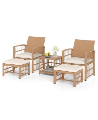 Set of 5 Patio Conversation Set PE Rattan Balcony Furniture Set w/ Cushions