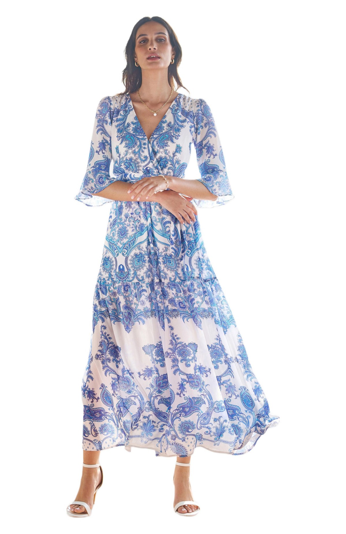 Женские платья Yumi Women's 3/4 Sleeves Paisley Wrap Midi Dress — фото 1