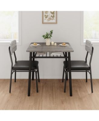 Dining Table for 2 with Storage Rack, Small Square Kitchen Table with Metal Frame and Upholstered Chairs, 3 Piece Set