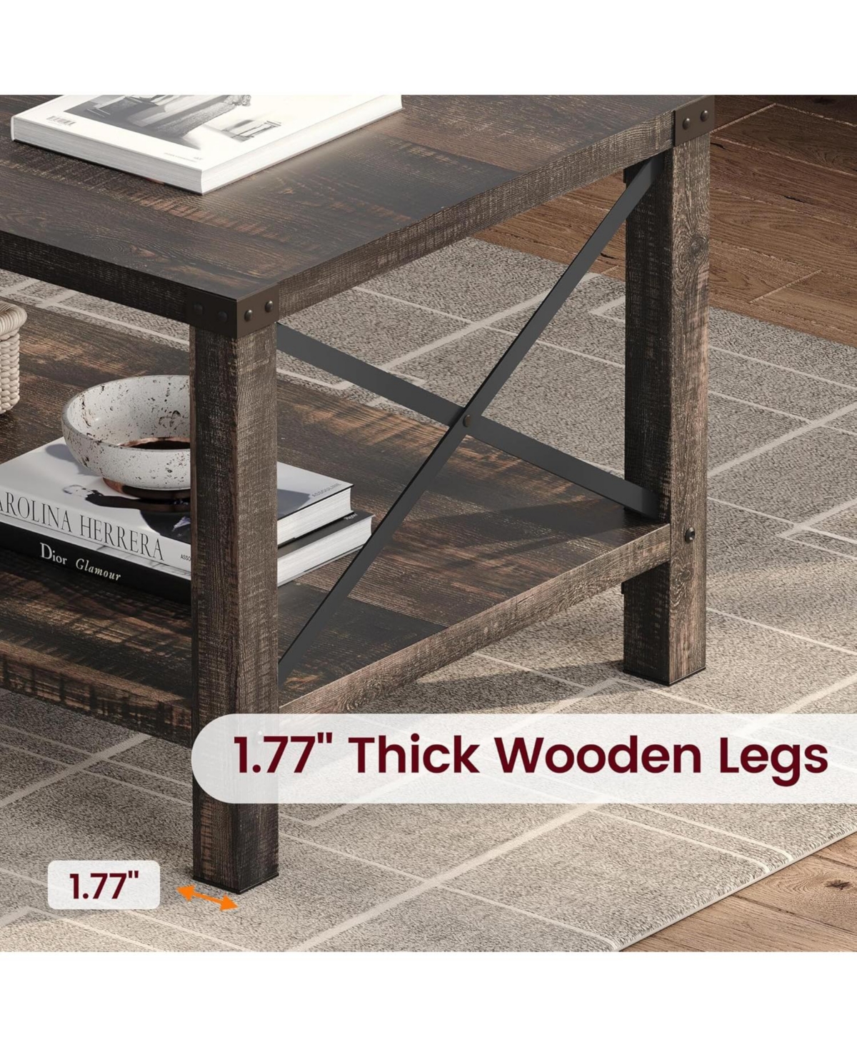 gaomon Farmhouse Rectangle Coffee Table 2-Tier Center Table Living Room Rectangle Cocktail Table