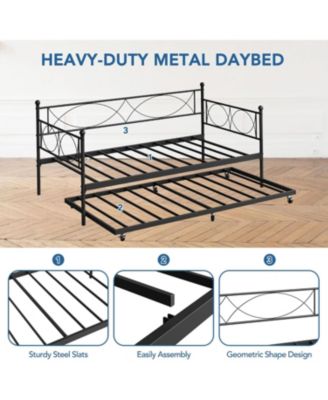 Twin daybed with Trundle, Metal Twin Daybed and Trundle Set, Day Bed Sofa Bed Frame with Steel Slat Support.