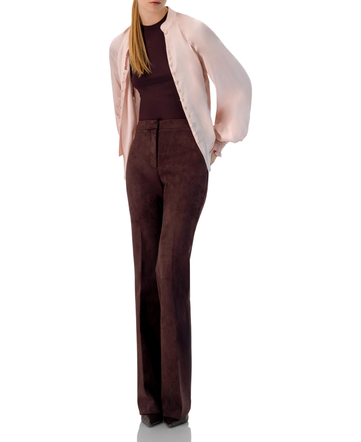 Ivonne Women's Flared Faux-Suede Trousers with Simulated Back Pockets