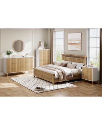 Natural Dresser, Modern 6 Drawer Dresser for Bedroom with Gold Handle and Large Drawer, Wood Double Chest of Drawers and Storage Organizer