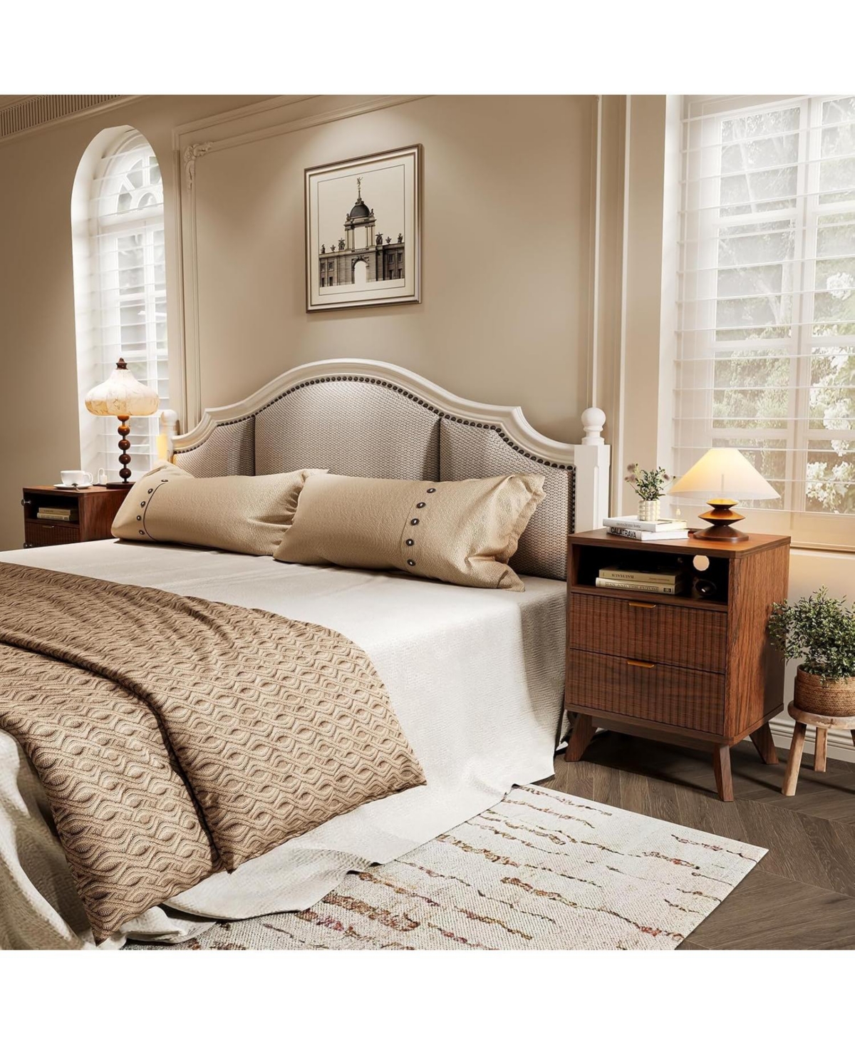 Draft - gaomon Modern Fluted Night Stand, Nightstand with Usb Charging Station, Two Drawer Filing Cabinet Shelf