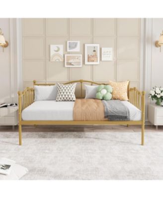 Twin Size Daybed Frame, Metal Platform Sofa Bed with Stylish Headboard, Heavy Duty Steel Slat Support