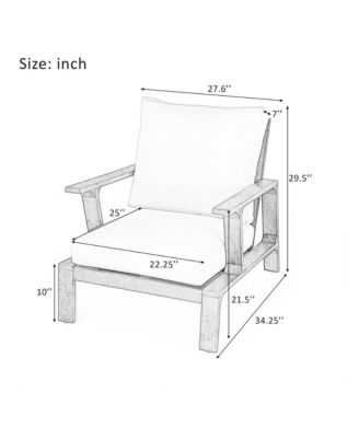 Patio Accent Chair 27.6" Wood Chair Outdoor Lounge Chair for Patios, Gardens, Beige Cushion