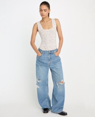 Women's Stretch Lace Scoop Neck Tank Bodysuit, Regular & Plus Size