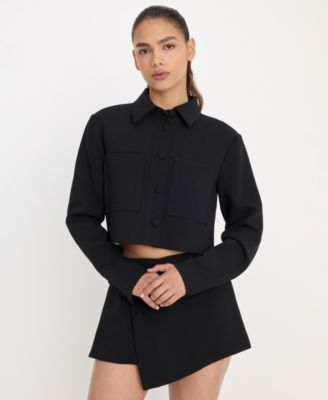 Women's Collared Cropped Jacket, Regular & Plus Size