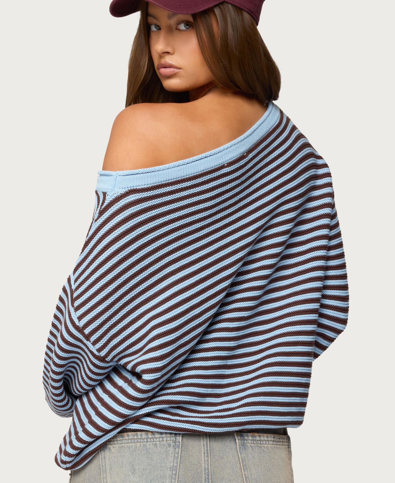 Women's Averi Striped Oversized Off Shoulder Sweater