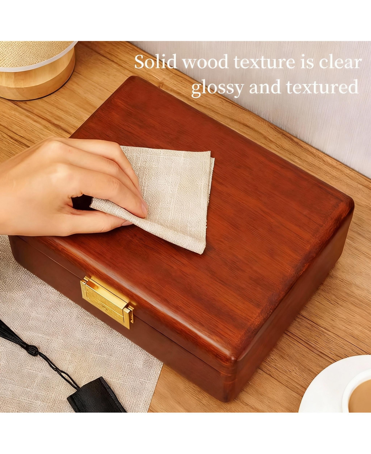 Yigii Solid Wood Jewelry Box with Lock for Watches, Earrings, Rings, Necklaces