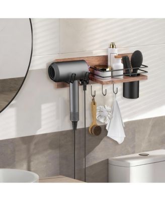 Wooden Hair Dryer Holder - Wall Mounted, Styling Tools Wall Rack