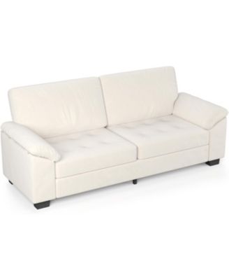 90 in 3-Seater Velvet Upholstered Loveseat, Oversized with Soft Armrests, Button Tufted Couch for Living Room, Bedroom, Beige