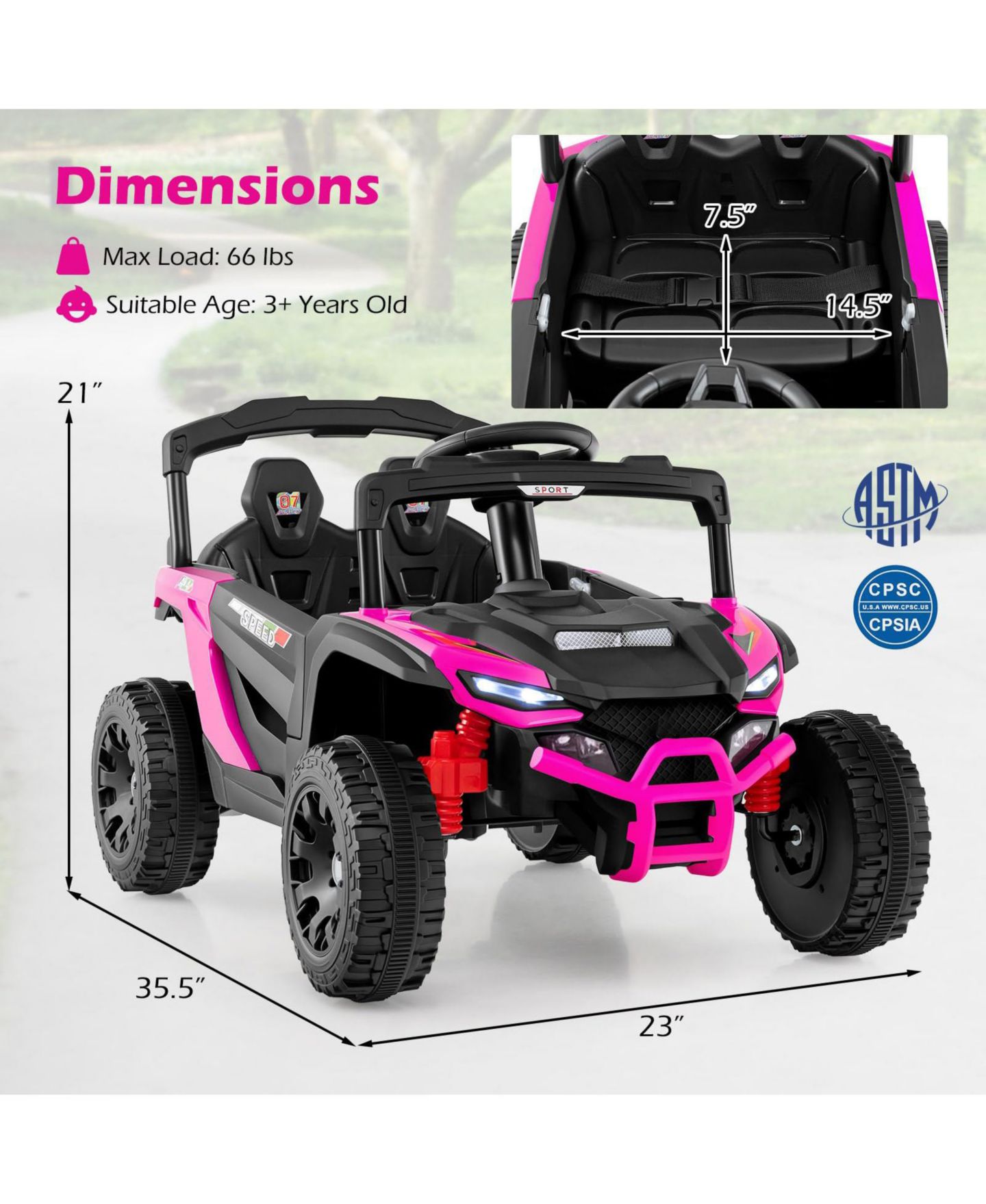 Детская игрушка Mecale 12V Electric Remote Control Ride-On UTV with LED Lights, Ages 3-8, цвет: Розовый — фото 2
