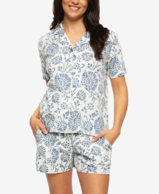 Women's Josephine Notched Collared Shirt and Shorts Pajama Set Style 900871
