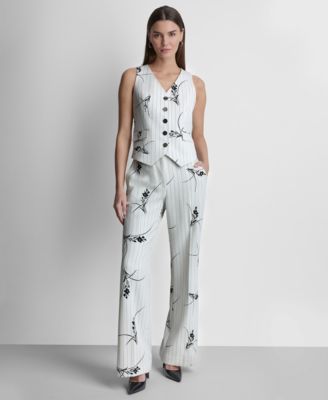 Women's Pinstripe V-Neck Sleeveless Vest