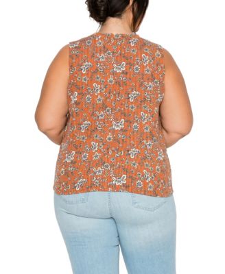 Plus Size Boho Floral Rib Twist Tank