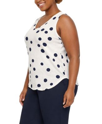 Plus Size Polka Dot Crinkle Knit Double V-Neck Tank