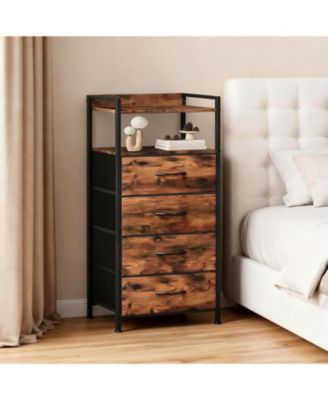 Fabric Chest of Drawers with 4 Foldable Storage Bins, , Nightstand & Organizer for Bedroom, Living Room