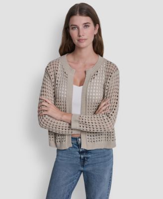 Women's Open-Stitch Drop-Shoulder Cardigan Sweater