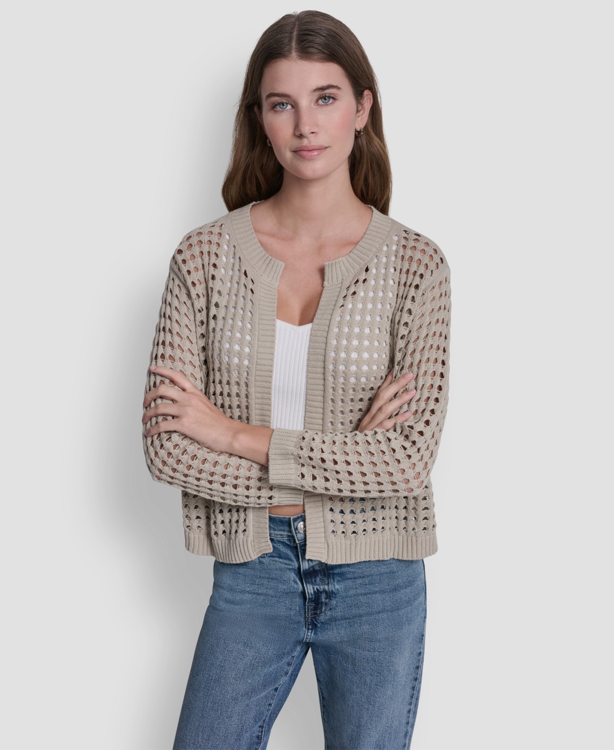 Женские DKNY Jeans Women's Open-Stitch Drop-Shoulder Cardigan Sweater — фото 1