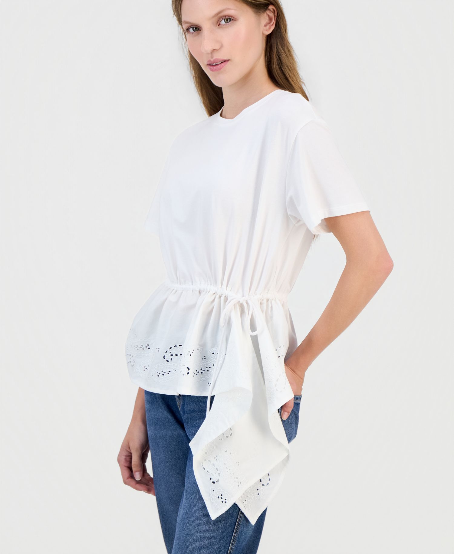 Women's Asymmetrical Eyelet-Embroidered Top