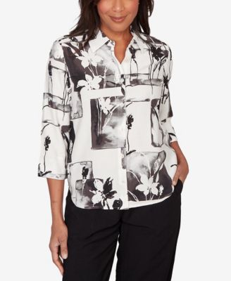 Petite Crowd Pleaser Floral Patchwork Button-Front Top