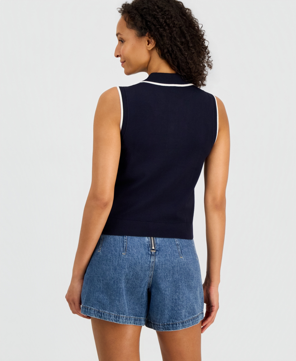 Nautica Women's Striped Sleeveless Pointelle Polo Sweater