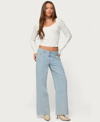Women's Pinstripe Low Rise Baggy Jeans