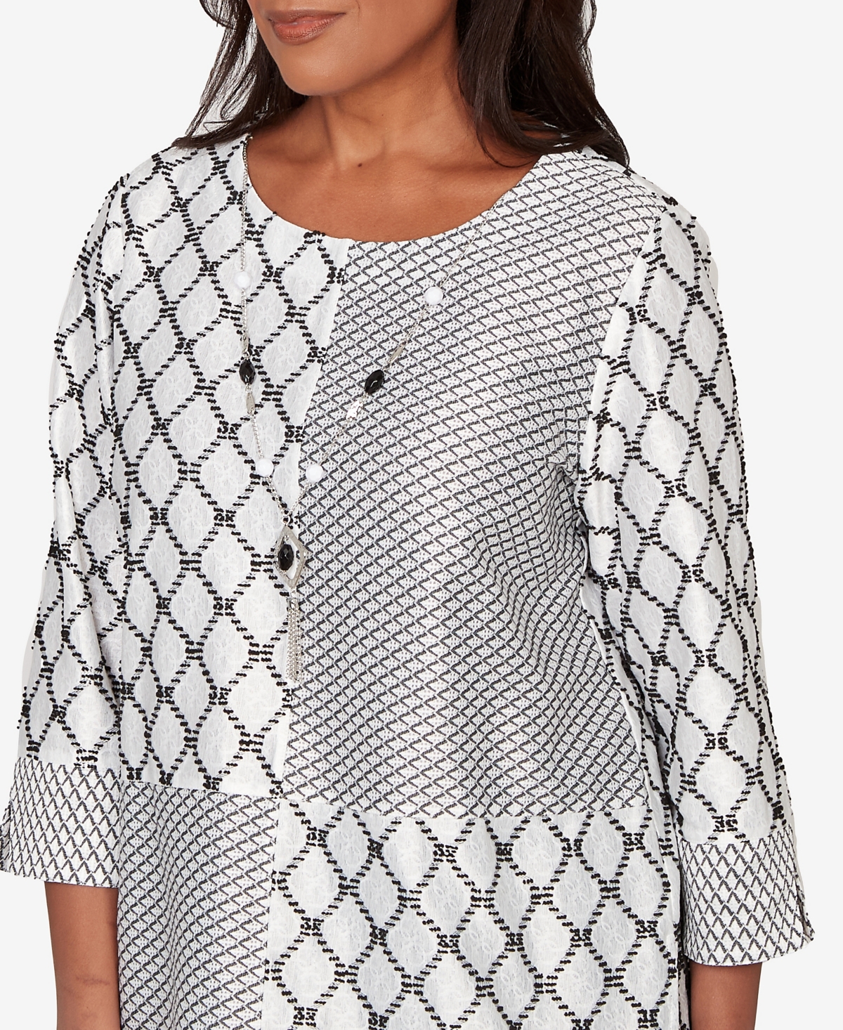 Alfred Dunner Petite Crowd Pleaser Spliced Diamond Textured Top