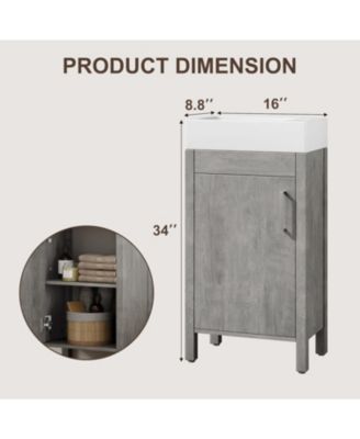 16" Bathroom Vanity with Sink Freestanding Bathroom Sink Cabinet with 2 Soft-Closing Doors and Large Storage Drawer Wood Vanity Cabinet