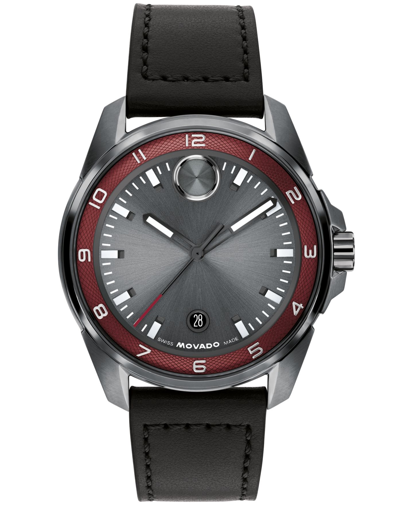 Мужские часы Movado Bold Verso S Swiss Quartz Black Leather Watch, 42mm — фото 1