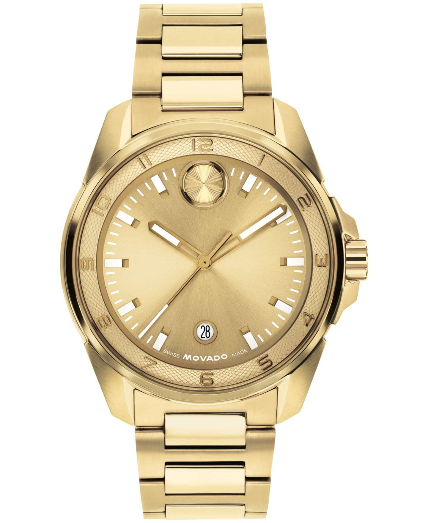 Мужские часы Movado Bold Verso S Swiss Quartz Ionic Plated Light Yellow Gold Steel Watch, 42mm — фото 1