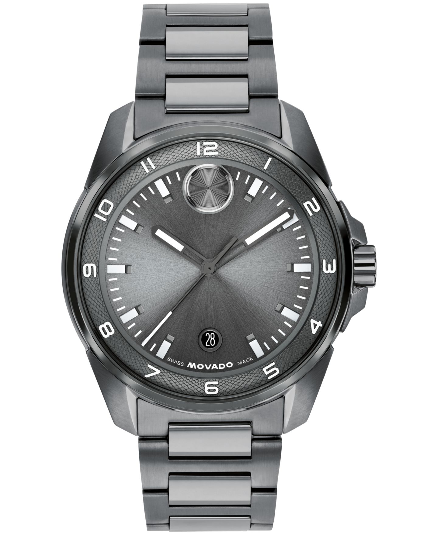 Мужские часы Movado Bold Verso S Swiss Quartz Ionic Plated Grey Steel Watch, 42mm — фото 1