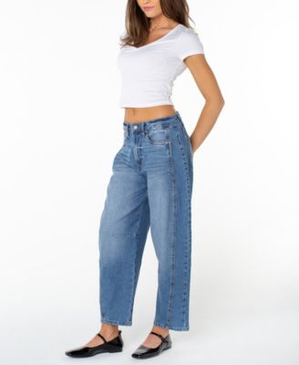 Juniors' High Rise Barrel-Leg Jeans
