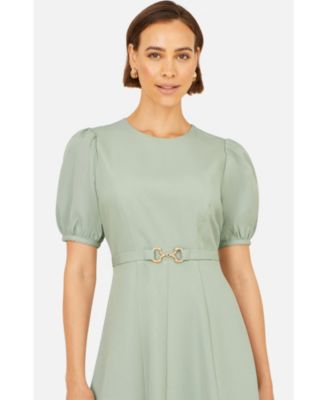 Women's Buckle Detail Short Sleeve Skater Dress