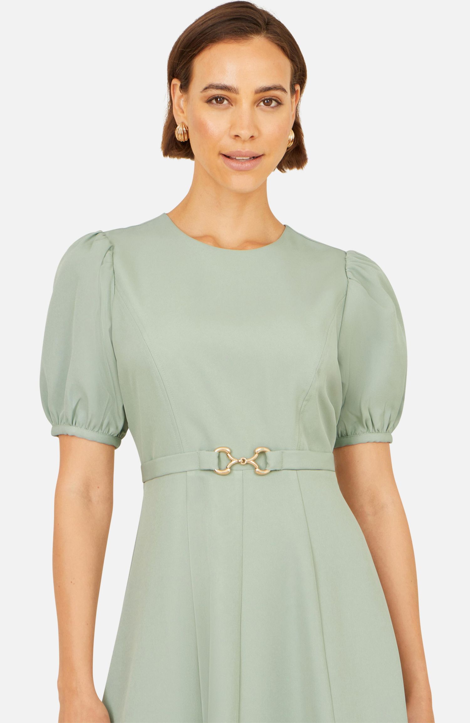 Women's Buckle Detail Short Sleeve Skater Dress
