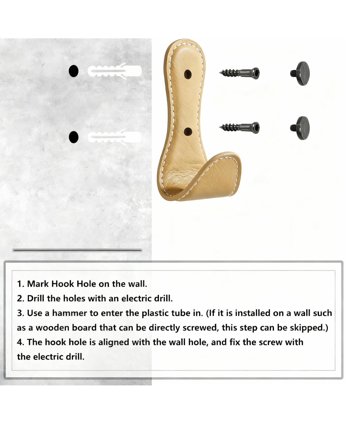 Yigii 4Pc Leather-Wrapped Zinc Alloy Wall Hooks for Home