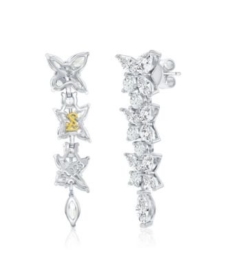 Gala Collection Sterling Silver Multi-Cut Cluster Cubic Zirconia Dangle Drop Earrings