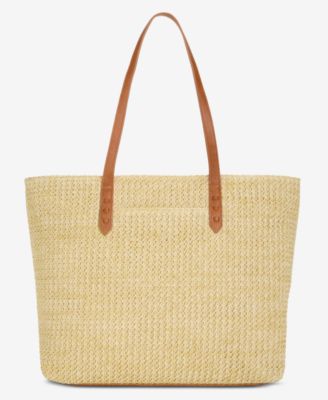 Stud Floral Applique Straw Large Tote