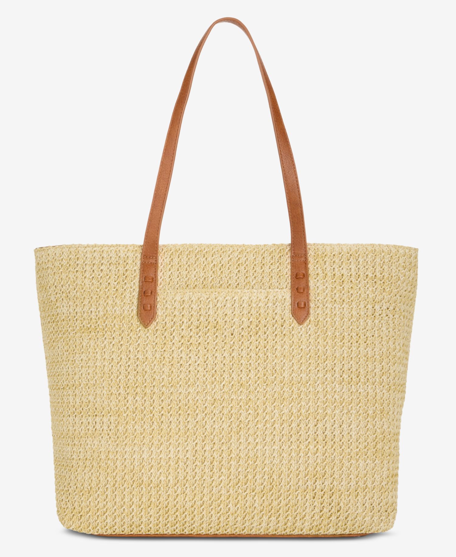 Stud Floral Applique Straw Large Tote