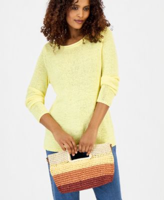 Ombr&eacute; Striped Straw Clutch Bag