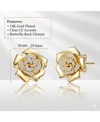 Women's Plated with Clear Cubic Zirconia Big Heavy Flower Earrings