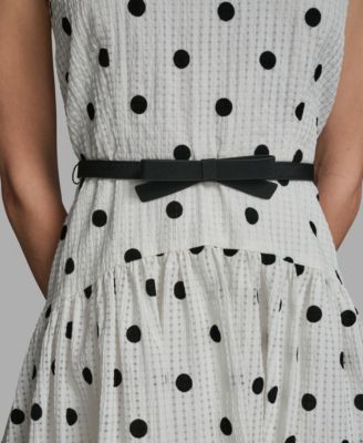 Women's Cap-Sleeve Flocked Polka Dot Mini Dress