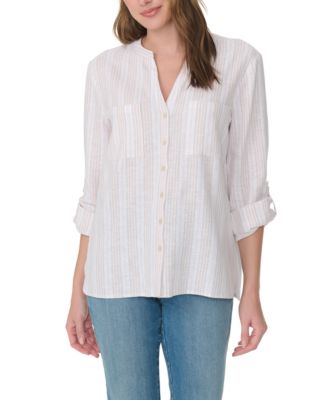 Women's Linen Band Collar Top