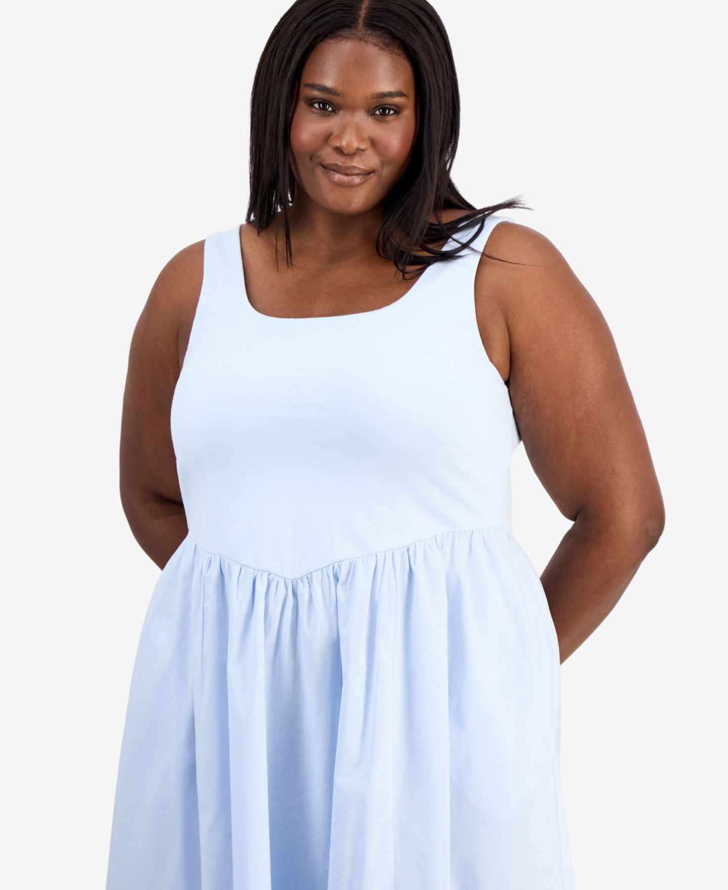 Женское платье On 34th Trendy Plus Size V-Waist Mixed-Media Midi, цвет: Бриллиантовый синий — фото 4