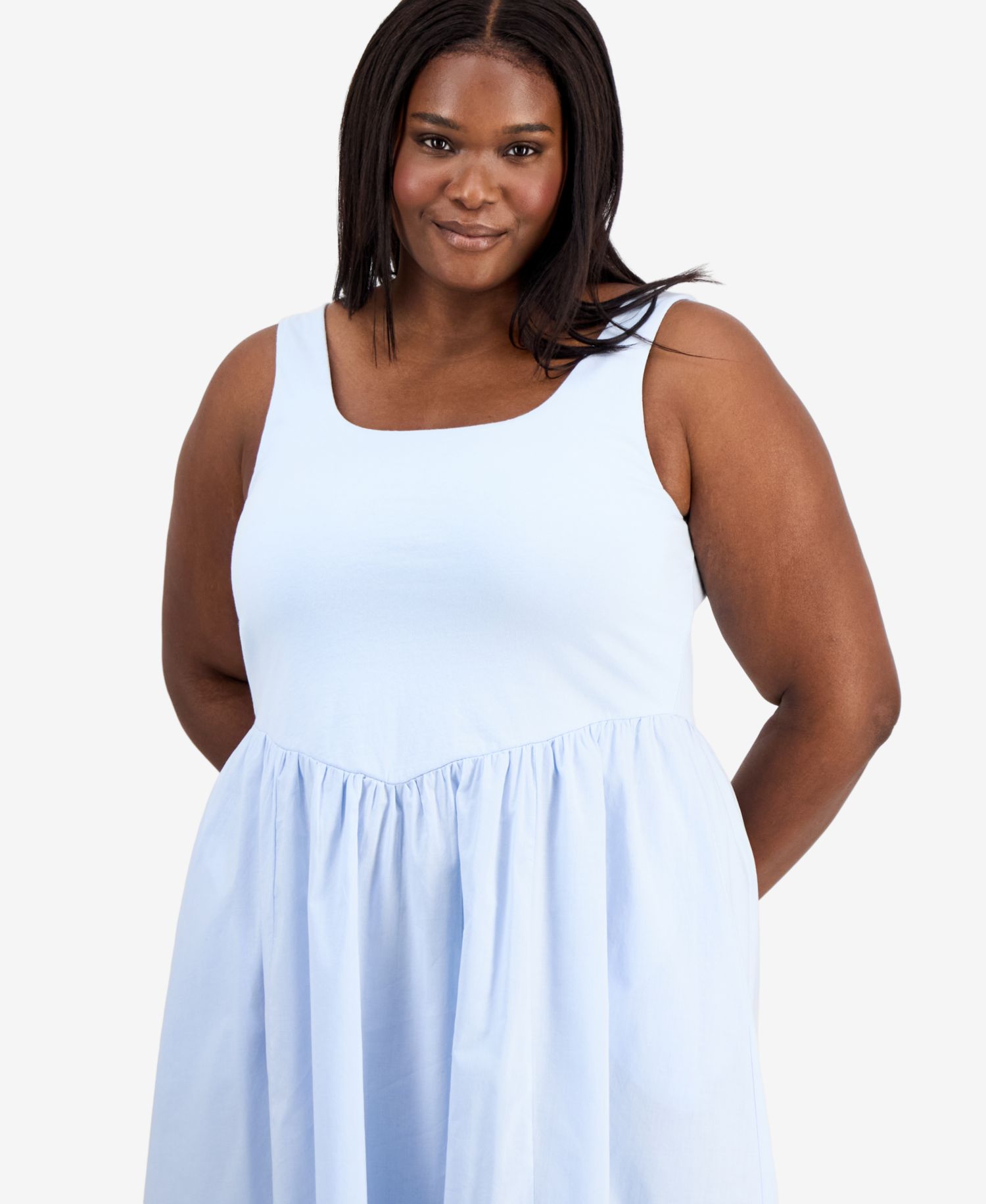 Trendy Plus Size V-Waist Mixed-Media Midi Dress