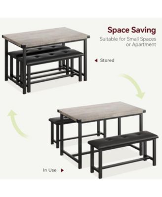 “3 Piece Retro Gray Dining Table Set with Rectangular Table & 2 Upholstered Benches for 4.”