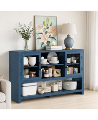 53" Kitchen Buffet Sideboard, Modern Coffee Bar Table with 2 Glass Doors & 3 Shelves, Storage Cabinet for Living Room, Entryway, Dining Room