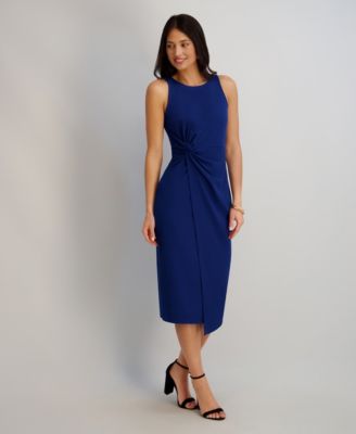 Women's Ruched Side-Twist Sleeveless Midi Dress
