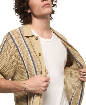 Men's Stripe Button-Front Short-Sleeve Sweater